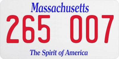 MA license plate 265OO7