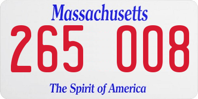MA license plate 265OO8