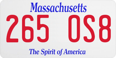 MA license plate 265OS8