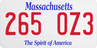 MA license plate 265OZ3