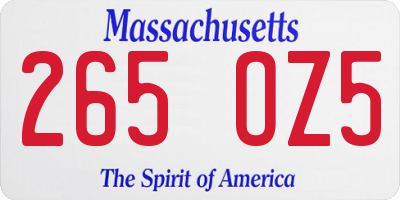 MA license plate 265OZ5