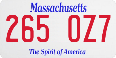 MA license plate 265OZ7