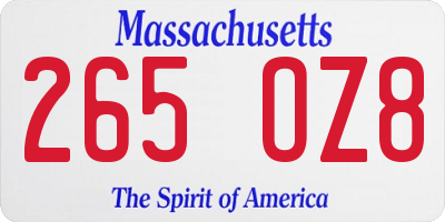 MA license plate 265OZ8