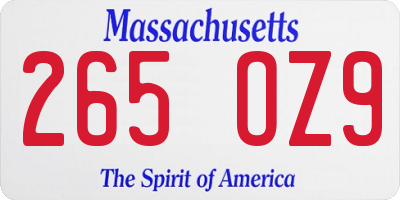 MA license plate 265OZ9