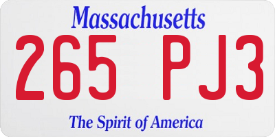 MA license plate 265PJ3