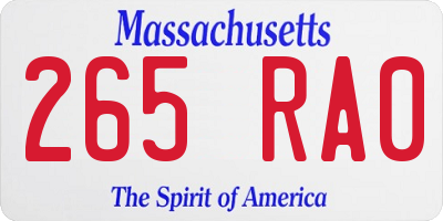 MA license plate 265RA0