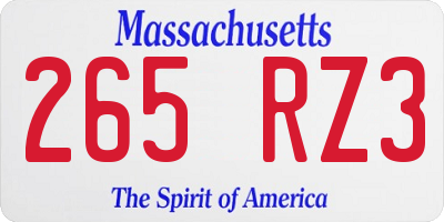 MA license plate 265RZ3