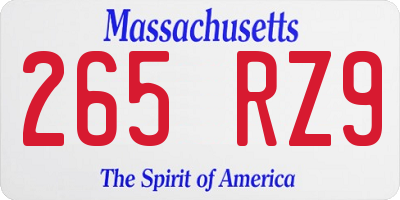 MA license plate 265RZ9