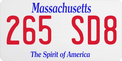 MA license plate 265SD8