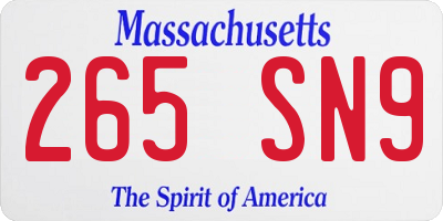 MA license plate 265SN9
