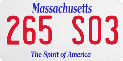 MA license plate 265SO3