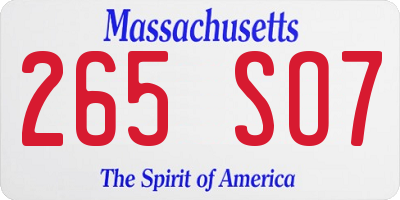 MA license plate 265SO7