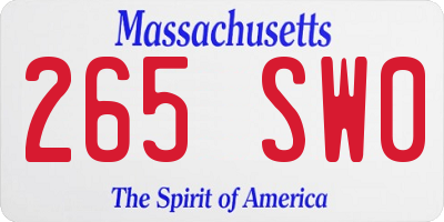 MA license plate 265SW0