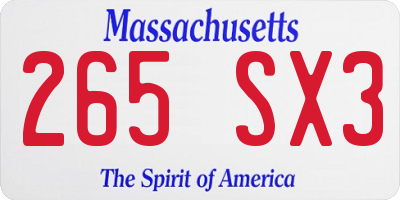 MA license plate 265SX3