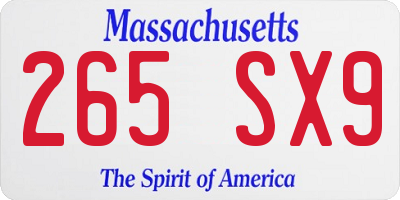 MA license plate 265SX9