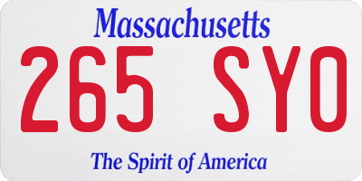 MA license plate 265SY0
