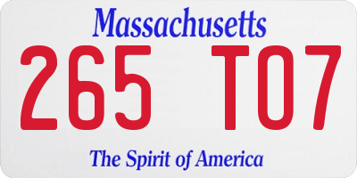 MA license plate 265TO7
