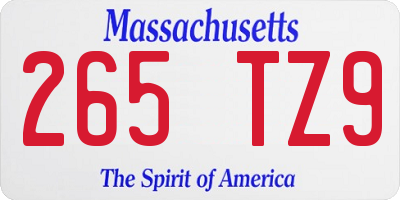 MA license plate 265TZ9