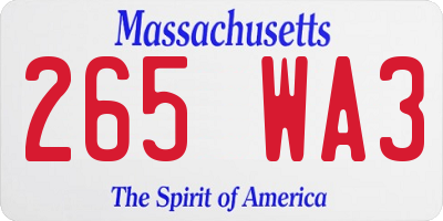 MA license plate 265WA3