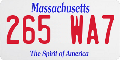 MA license plate 265WA7
