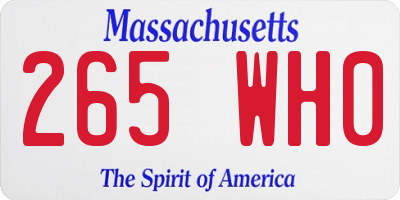 MA license plate 265WH0