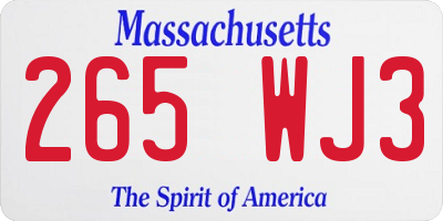 MA license plate 265WJ3