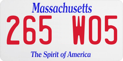 MA license plate 265WO5