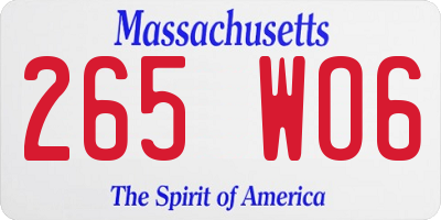 MA license plate 265WO6