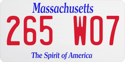 MA license plate 265WO7