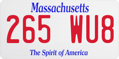 MA license plate 265WU8