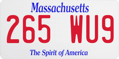MA license plate 265WU9