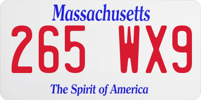 MA license plate 265WX9