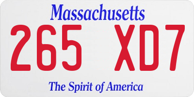 MA license plate 265XD7