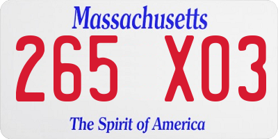 MA license plate 265XO3