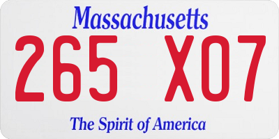 MA license plate 265XO7