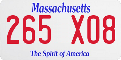 MA license plate 265XO8