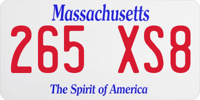 MA license plate 265XS8