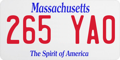 MA license plate 265YA0