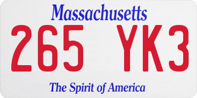 MA license plate 265YK3