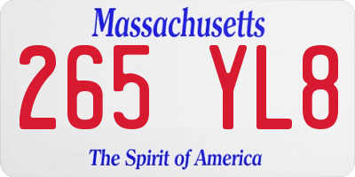 MA license plate 265YL8