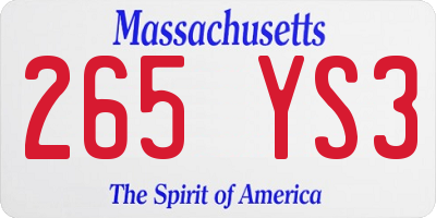 MA license plate 265YS3