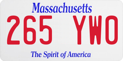 MA license plate 265YW0