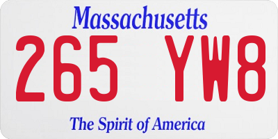 MA license plate 265YW8