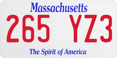 MA license plate 265YZ3