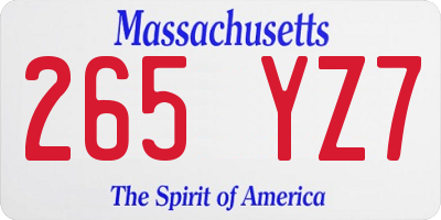MA license plate 265YZ7