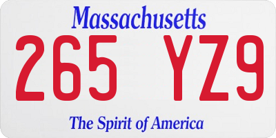 MA license plate 265YZ9