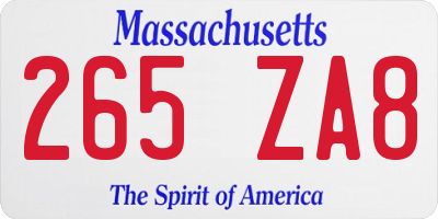 MA license plate 265ZA8