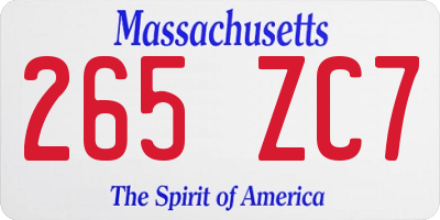 MA license plate 265ZC7