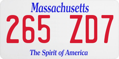 MA license plate 265ZD7