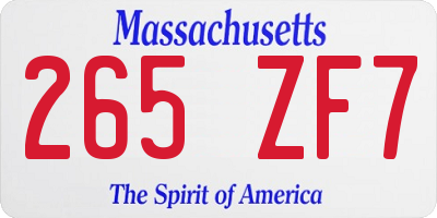 MA license plate 265ZF7